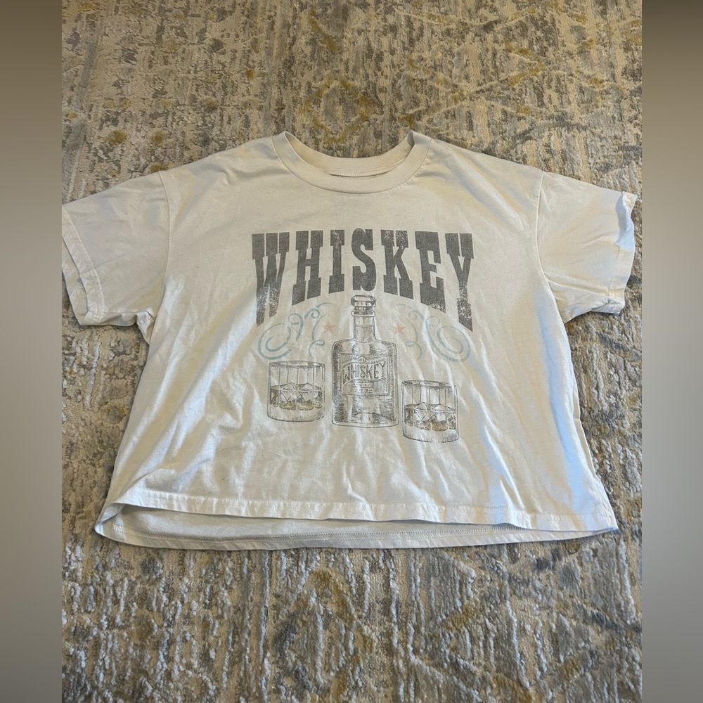 Whiskey Graphic Tee Crop Top Size Large